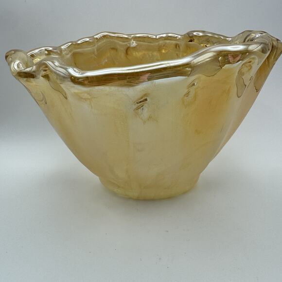 Murano Art Glass Beautiful Gold Amber Colored Ruffled Vase with sticker - Picture 6 of 10